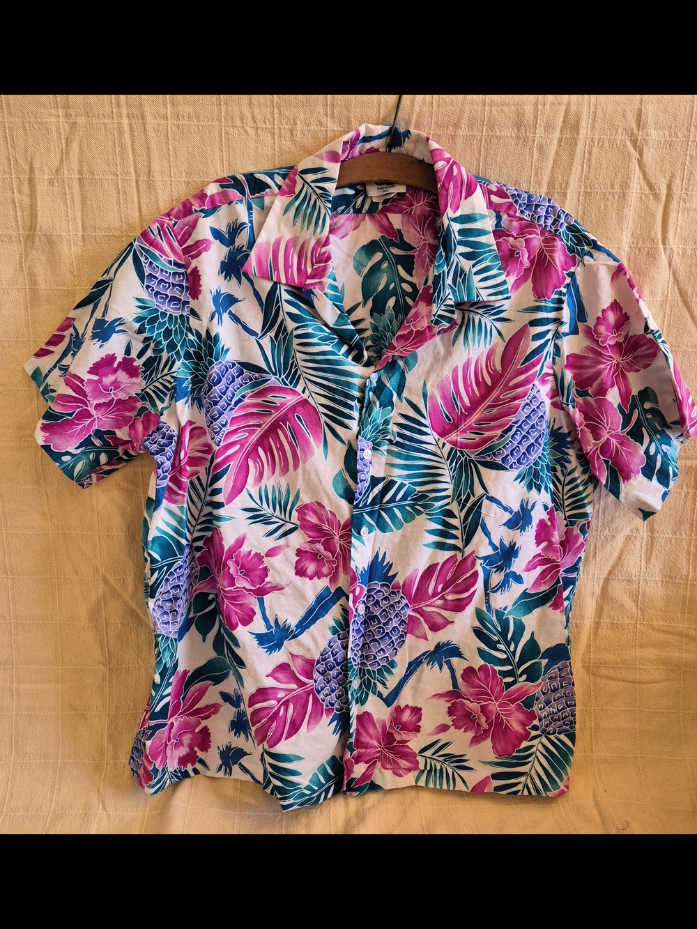 Vintage Hilo Hattie Pink & Teal Hawaiian Button-Up Shirt 100% Cotton Size 3XL